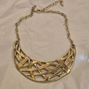 Chicos Crescent Chunky Statement Necklace. Matte Gold.